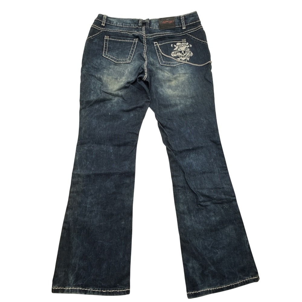 Ed Hardy Premium Denim Y2K Women's Bootcut Jeans Size 16 NWT Skull Chain